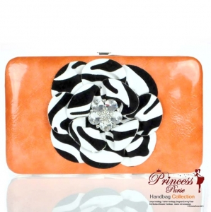 Designer Inspired Zebra Print Flower Wallet w/ Rhinestone Accent